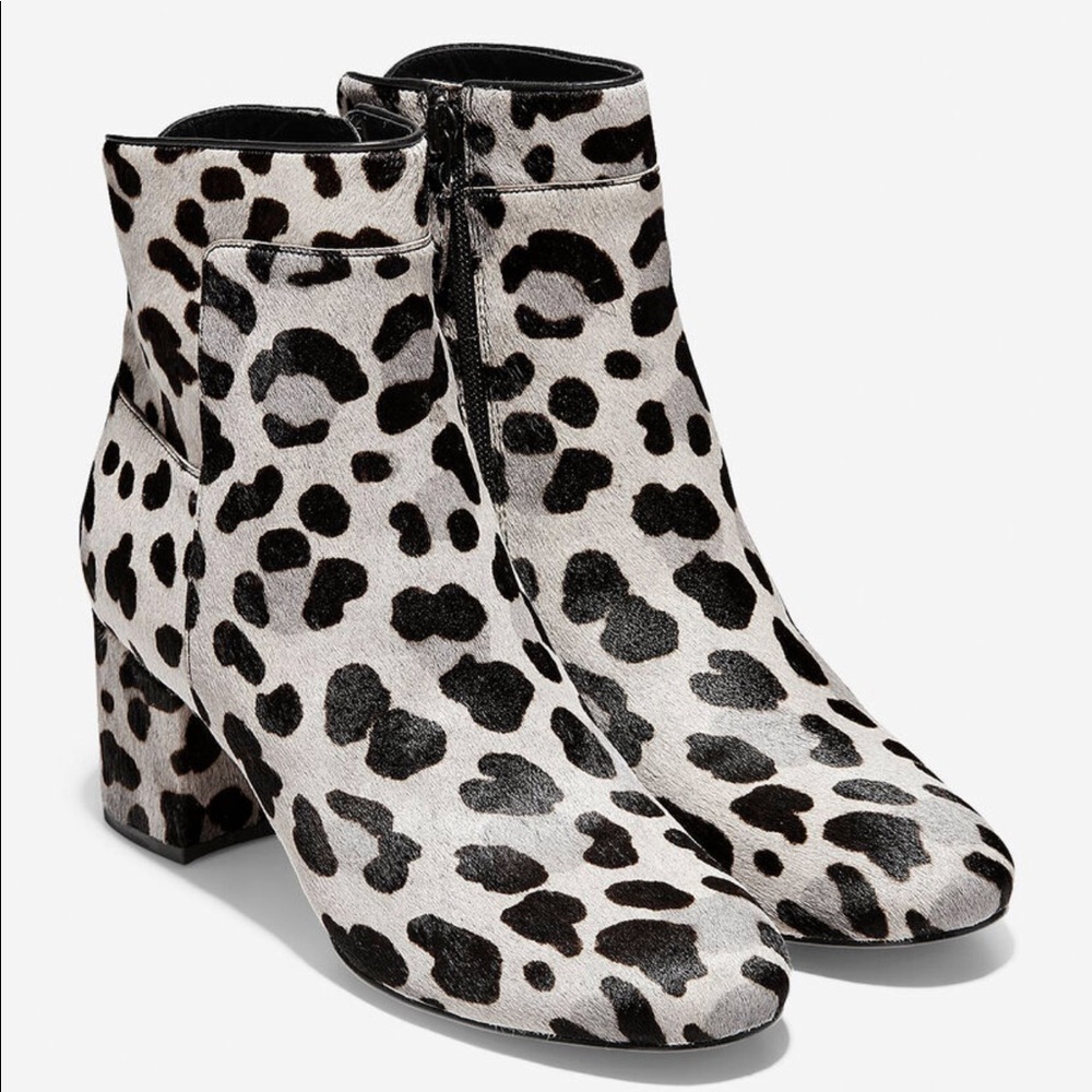 New Cole Haan Arden Grand Bootie 6.5 black white shoe boot calf hair animal